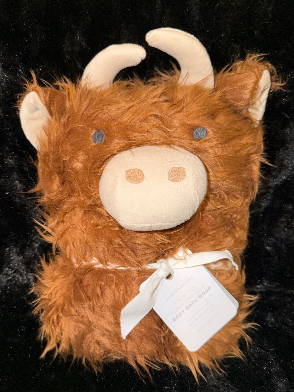 Pottery Barn Baby Highland Cow Faux Fur Hooded Bath Wrap - Rust Brown - Picture 7 of 9